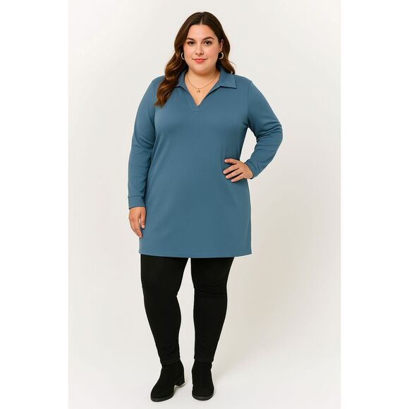 Wiholl Dresses & Skirts - WIHOLL Women’s Blue Long Sleeve Collared Knit Mini Dress XL – Casual Pullover